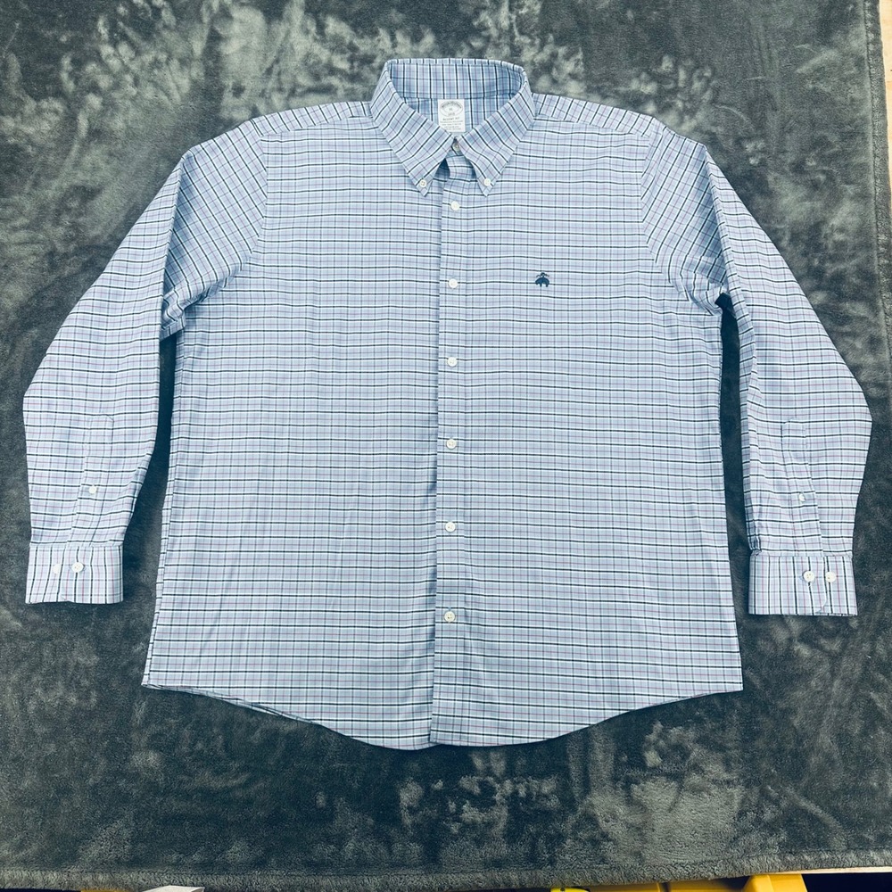 Brooks Brothers Regent Fit Shirt XL Logo Plaid Non-Iron Stretch Button Down 1818 - Picture 3 of 7